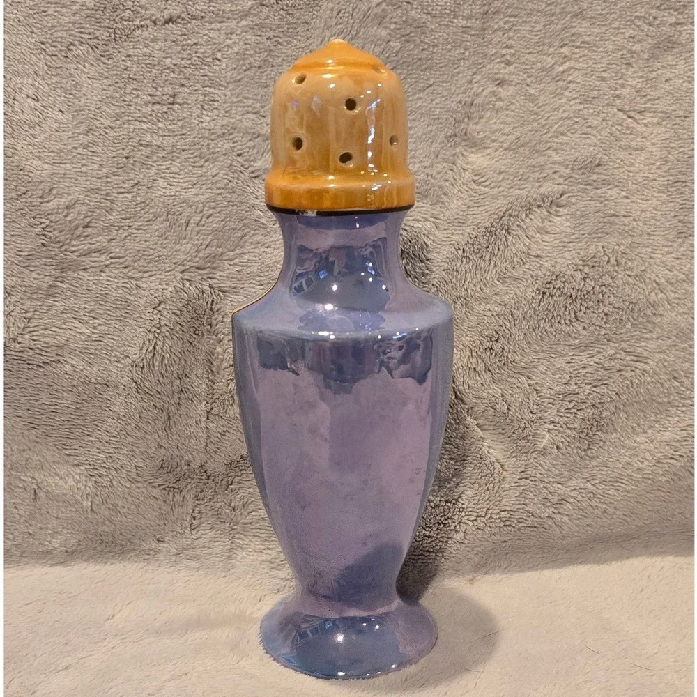 Vintage Japan Lusterware Sugar Shaker Iridescent Blue Floral Butterfly 6.75